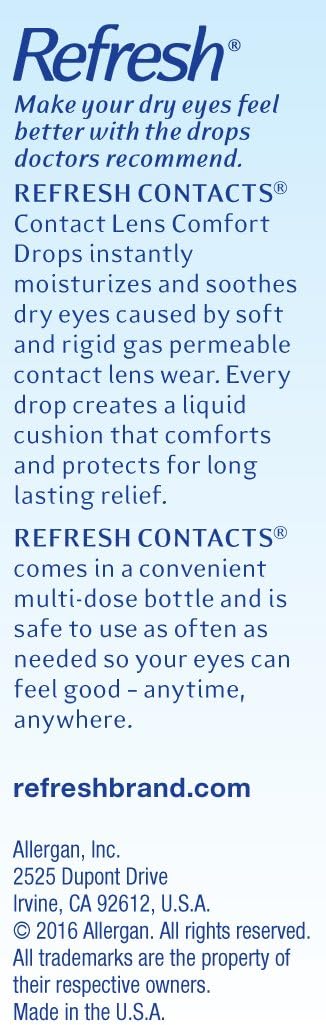 Refresh Contacts, Eye Drops, Contact Lens Comfort,Blue 0.4 Fl Oz Sterile