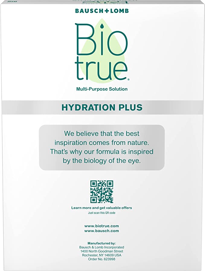 Biotrue Hydration Plus Contact Lens Solution, Multi-Purpose Solution for Soft Contact Lenses, Lens Case Included, 10 Fl Oz (Pack of 2)