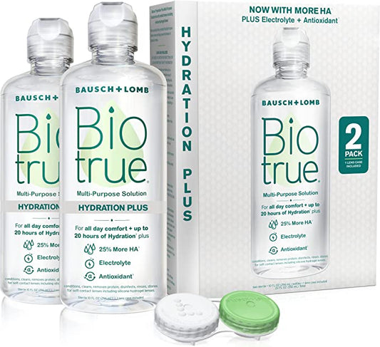 Biotrue Hydration Plus Contact Lens Solution, Multi-Purpose Solution for Soft Contact Lenses, Lens Case Included, 10 Fl Oz (Pack of 2)