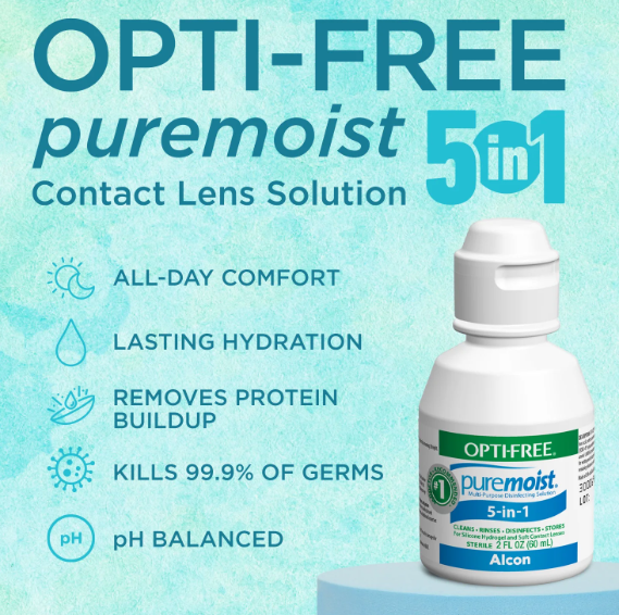 Opti-Free Puremoist Multi-Purpose Disinfecting Solution with Lens Case 2 Fl Oz (Pack of 1)…